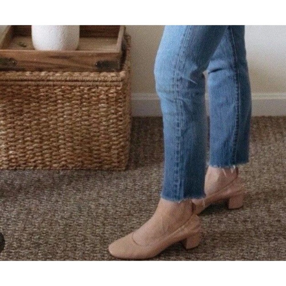 EVERLANE The Day Heels Beige Suede Block Kitten Heels Size 8